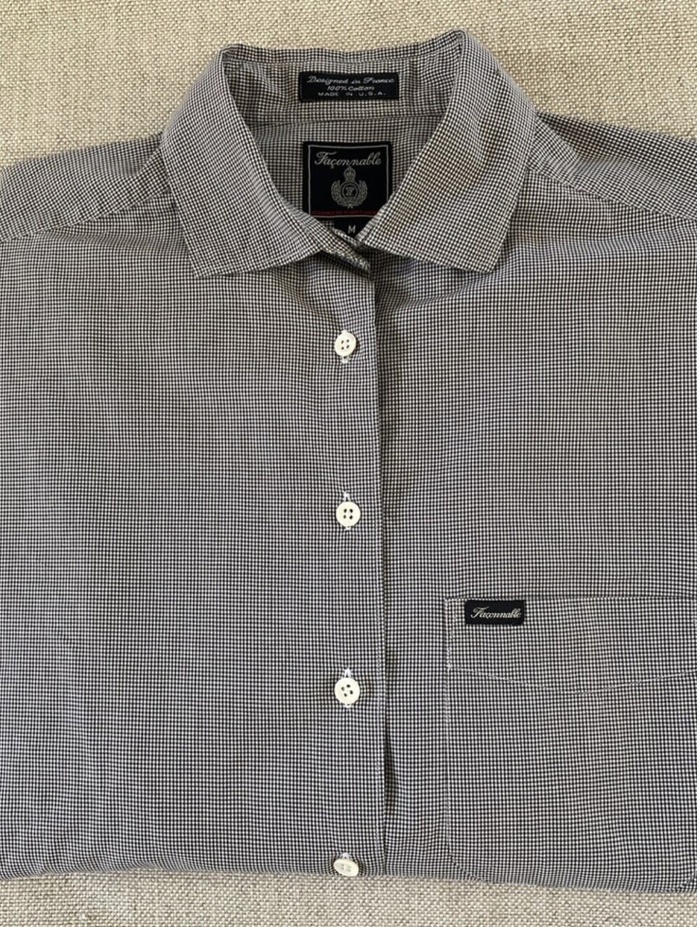 Faconnable Woven Check Button Down Collar Shirt Black M
